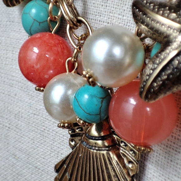Erica Lyons EL Seashell Faux Pearl Glass Beaded Necklace Starfish Turquoise EUC - Picture 7 of 15